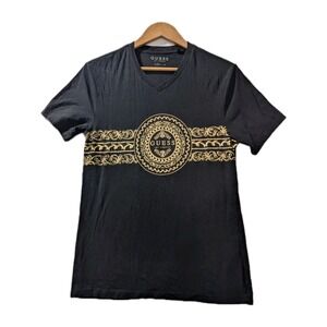 GUESS Los Angeles Baroque Medallion Tee S Black Gold Graphic Shirt 2020 Stylish
